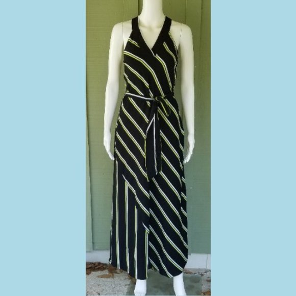 RACHEL Rachel Roy Dresses & Skirts - Rachel Roy Navy Lime Striped Maxi Dress S